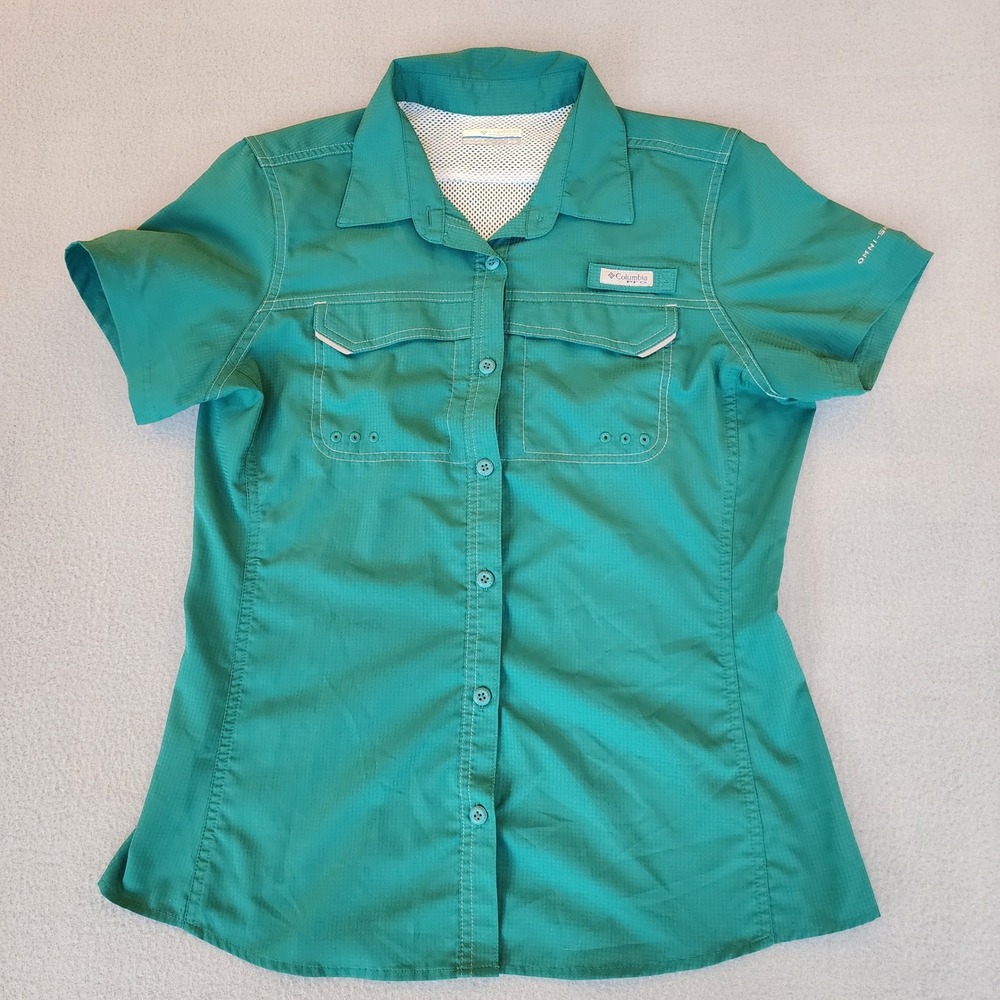 Columbia PFG Tamiami II Shirt Womens Medium Green Short Sleeve Fishing FL1023